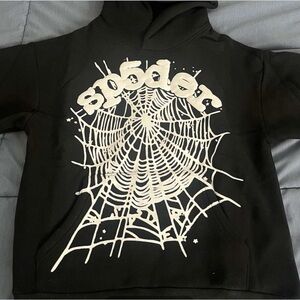 Sp5der Black Hoodie with Web Design